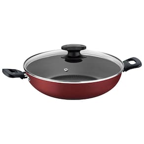 Panela WOK Loreto em Aluminio Antiaderente com Tampa Vermelha 28CM