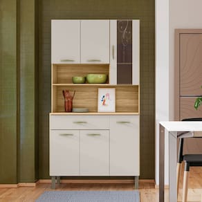 Armário de Cozinha com Balcão Star 6 Portas 1 Gaveta com Vidro Freijó/Soft - Pnr Móveis