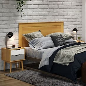 Conjunto Quarto com 2 Mesas de Cabeceira 2 Gavetas e Cabeceira Casal 140cm Nórdica Yescasa Roble/Cinza/Branco