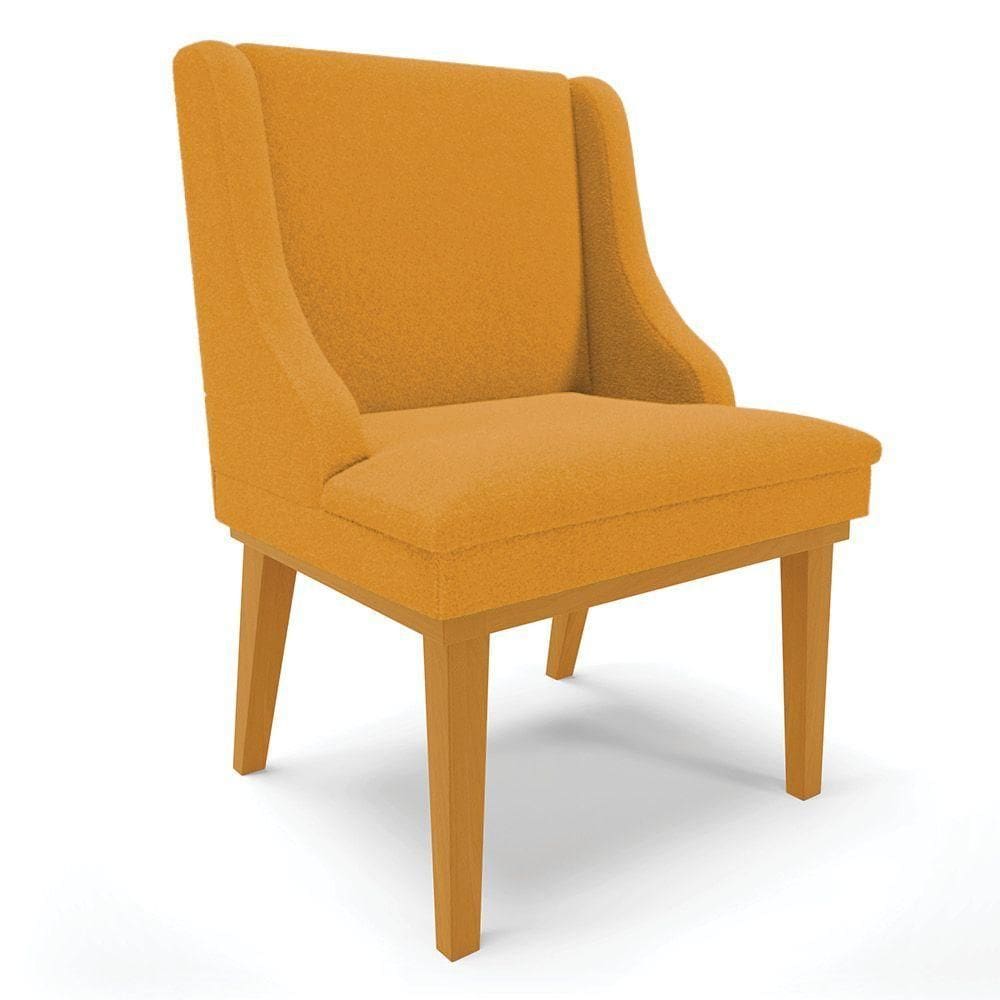 Cadeira Sala De Jantar Base Madeira Castanho Liz Bouclê Mostarda D03 - D`rossi