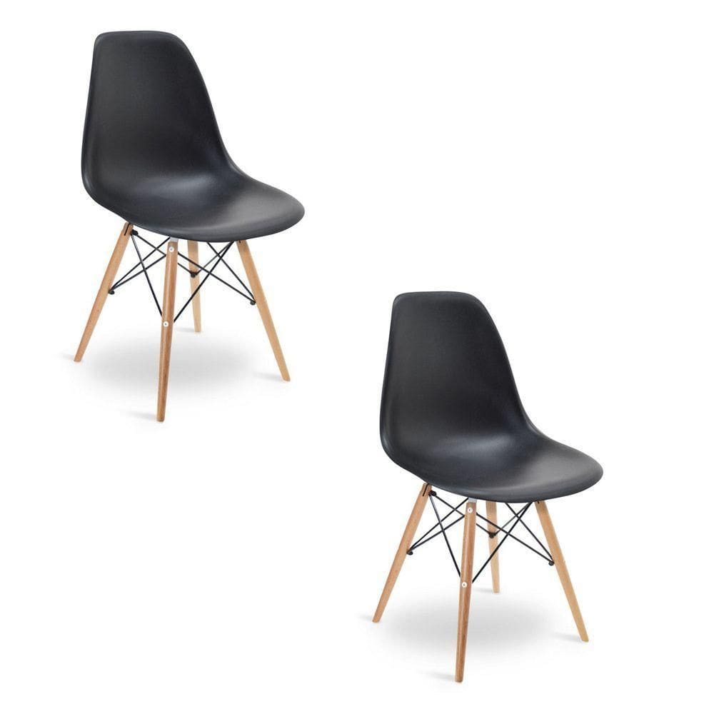 Cadeira Para Sala De Jantar Kit2 Eiffel Eames Preto Base Madeira R02 - D`rossi