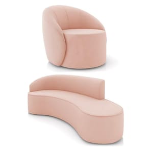 Sofá 4 Lugares Orgânico 220cm Morgan E Poltrona Lua Veludo Rose D03 - D`rossi