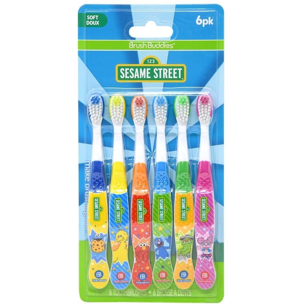 Conjunto de escovas de dentes Brush Buddies Sesame Street Soft, pacote com 6