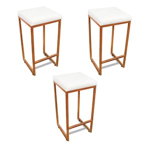 Banqueta Alta Para Cozinha Industrial Kit 3 Nick Bronze E SintéticoBranco D03 - D`rossi