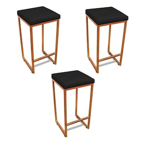 Banqueta Alta Para Cozinha Industrial Kit 3 Nick Bronze E SintéticoPreto D03 - D`rossi