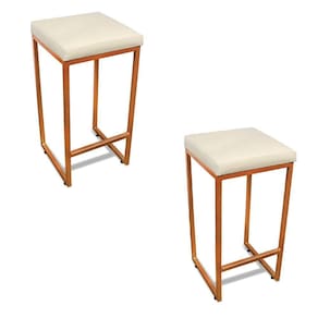 Banqueta Alta Para Cozinha Industrial Kit 2 Nick Bronze E SintéticoD03 - D`rossi Cor Branco