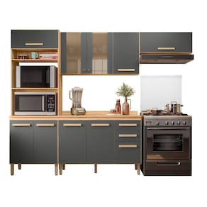 Cozinha Modulada Intenza Madre 4 Peças Freijó-chumbo - Nicioli Freijó-chumbo