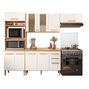 Cozinha Modulada Intenza Madre 4 Peças Freijó-off White Cristal - Nicioli Freijó-off White Cristal