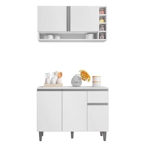 Kit De Cozinha Vanessa Balcão Com Tampo Mdp E Aéreo Branco - Ajl Móveis Branco