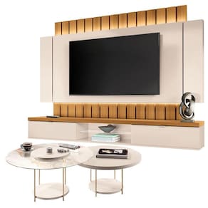 Home Suspenso Illusion 2.2 Cinamomo Off White e Kit Mesa de Centro Sky Off White- HB Móveis