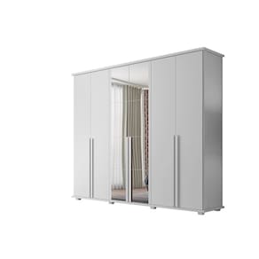 Guarda-Roupa Casal Com Espelho 6 Portas 5 Gavetas Estrela Branco – RV Móveis