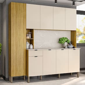 Armário de Cozinha com Balcão Palais 9 Portas 1 Gaveta Freijó/Vanilla - Pnr Móveis