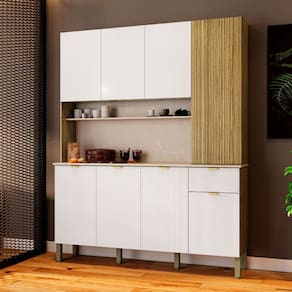 Armário de Cozinha com Balcão Bien 8 Portas 1 Gaveta Freijó/ártico - Pnr Móveis