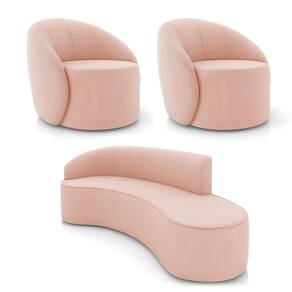 Sofá 4 Lugares Orgânico 220cm Morgan E 2 Poltronas Lua Veludo Rose D03 - D`rossi
