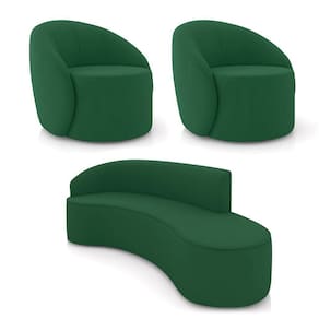 Sofá 4 Lugares Orgânico 220cm Morgan E 2 Poltronas Lua Veludo Verde D03 - D`rossi