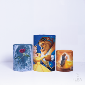 Trio de Capa Cilindro para Festa Infantil Veste Fácil C/elástico Bela e a Fera