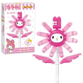 Conjunto de construção de tijolos Sanrio My Melody Flower, oficialmente licenciado pela Brickcraft, com 92 peças