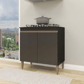 Balcão Cooktop Sabrina Com 2 Portas 80x52cm Menu Móveis Preto