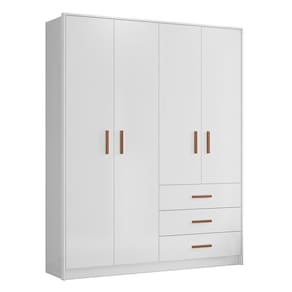 Guarda Roupa Infantil Pérola 4 Portas E 3 Gavetas Branco - Peternella Móveis Branco