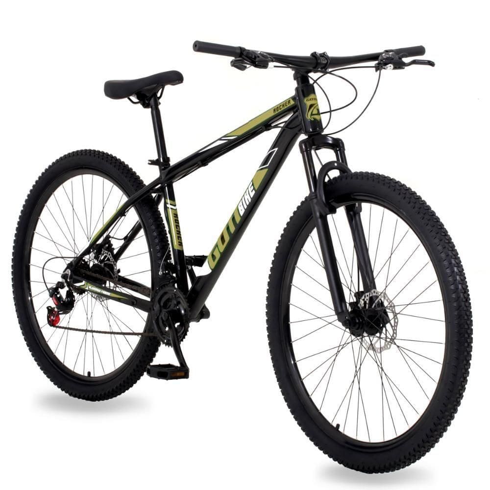 Bicicleta Aro 29 Alumínio Gott Rocker Freios A Disco Suspensão 21v 15.5 Preto Dourado