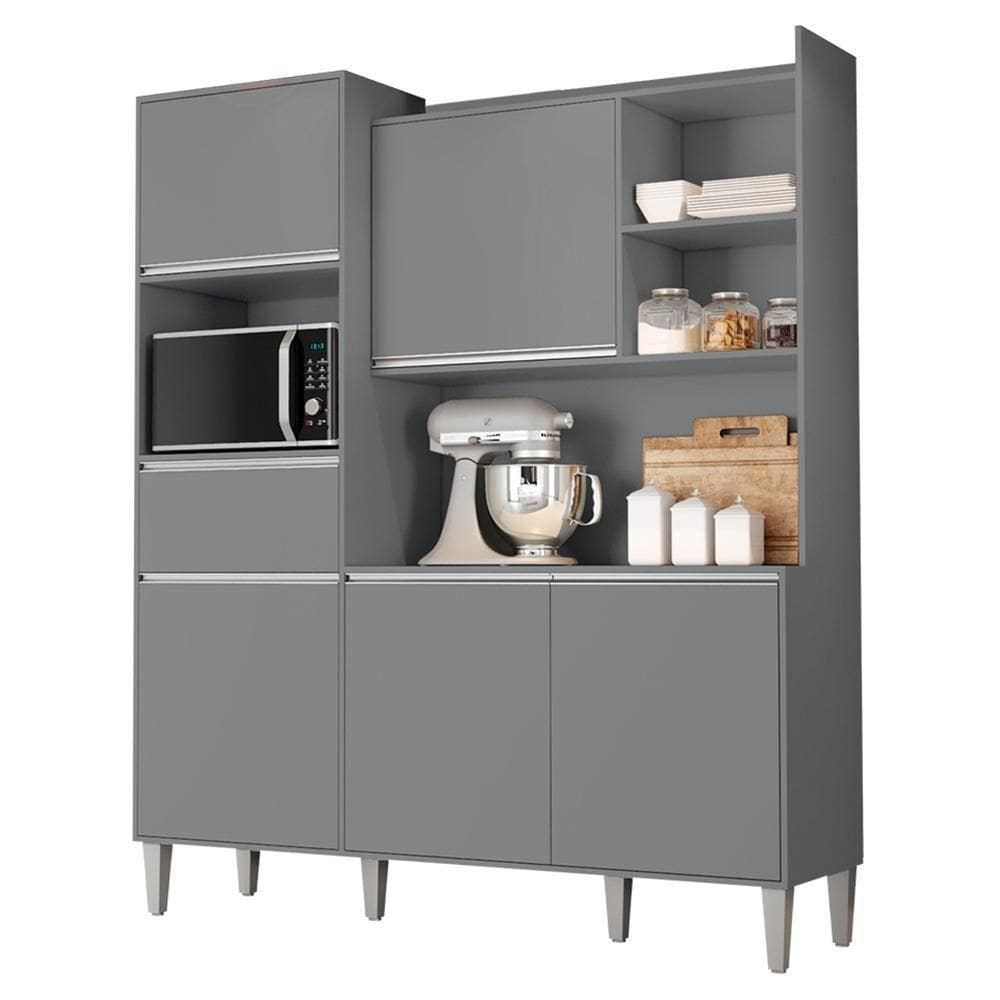 Cozinha Compacta Isabel 5 Portas E 1 Gaveta Cinza - Ajl Móveis Cinza