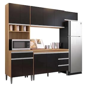 Cozinha Modulada Andréia 5 Peças 240cm Amêndoa-preto - Ajl Móveis Amêndoa-preto