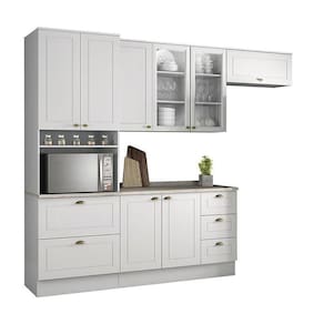 Cozinha Completa Americana 4 Peças Com Torre Quente 1 Forno E Aéreo Vidro Branco - Móveis Henn Branco