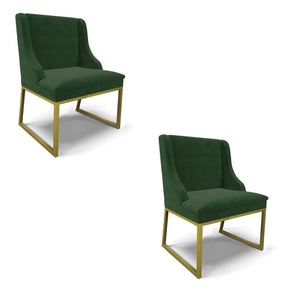 Cadeira Sala De Jantar Industrial Dourado Kit 2 Liz Suede Verde D03 - D`rossi