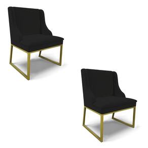 Cadeira Sala De Jantar Industrial Dourado Kit 2 Liz Linho Preto D03 - D`rossi