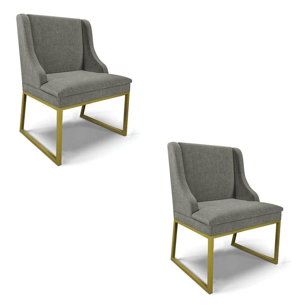 Cadeira Sala De Jantar Industrial Dourado Kit 2 Liz Linho Grafite D03 - D`rossi