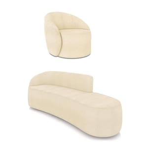 Sofá 4 Lugares Orgânico 220cm Morgan E Poltrona Lua Bouclê Bege D03 - D`rossi