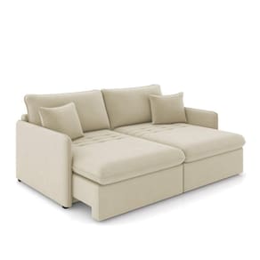 Sofá Retrátil Reclinável 3 Lugares 194cm Maili Veludo K01 - D`rossi Cor Bege