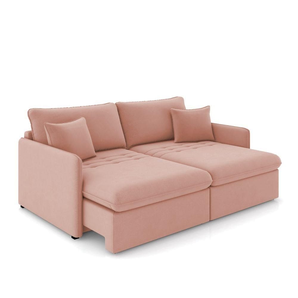 Sofá Retrátil Reclinável 3 Lugares 194cm Maili Veludo Rosê K01 - D`rossi
