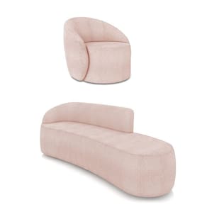 Sofá 4 Lugares Orgânico 220cm Morgan E Poltrona Lua Bouclê Rosê D03 - D`rossi