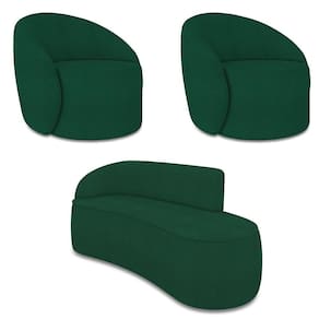 Sofá 3 Lugares Orgânico 180cm Morgan E 2 Poltronas Lua Bouclê Verde D03 - D`rossi