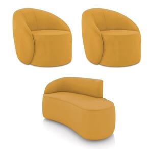 Sofá 2 Lugares Orgânico 140cm Morgan E 2 Poltronas Lua Veludo Mostarda D03 - D`rossi