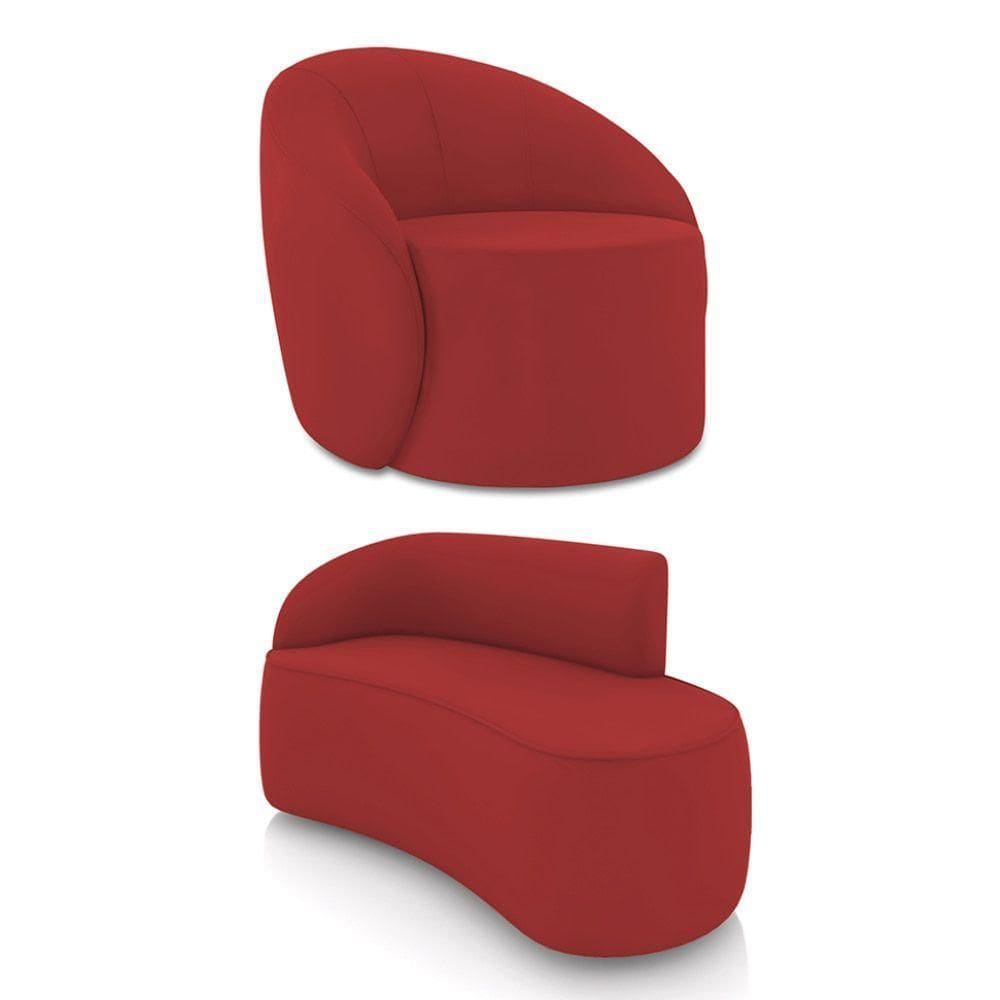 Sofá 2 Lugares Orgânico 140cm Morgan E Poltrona Lua Veludo Marsala D03 - D`rossi