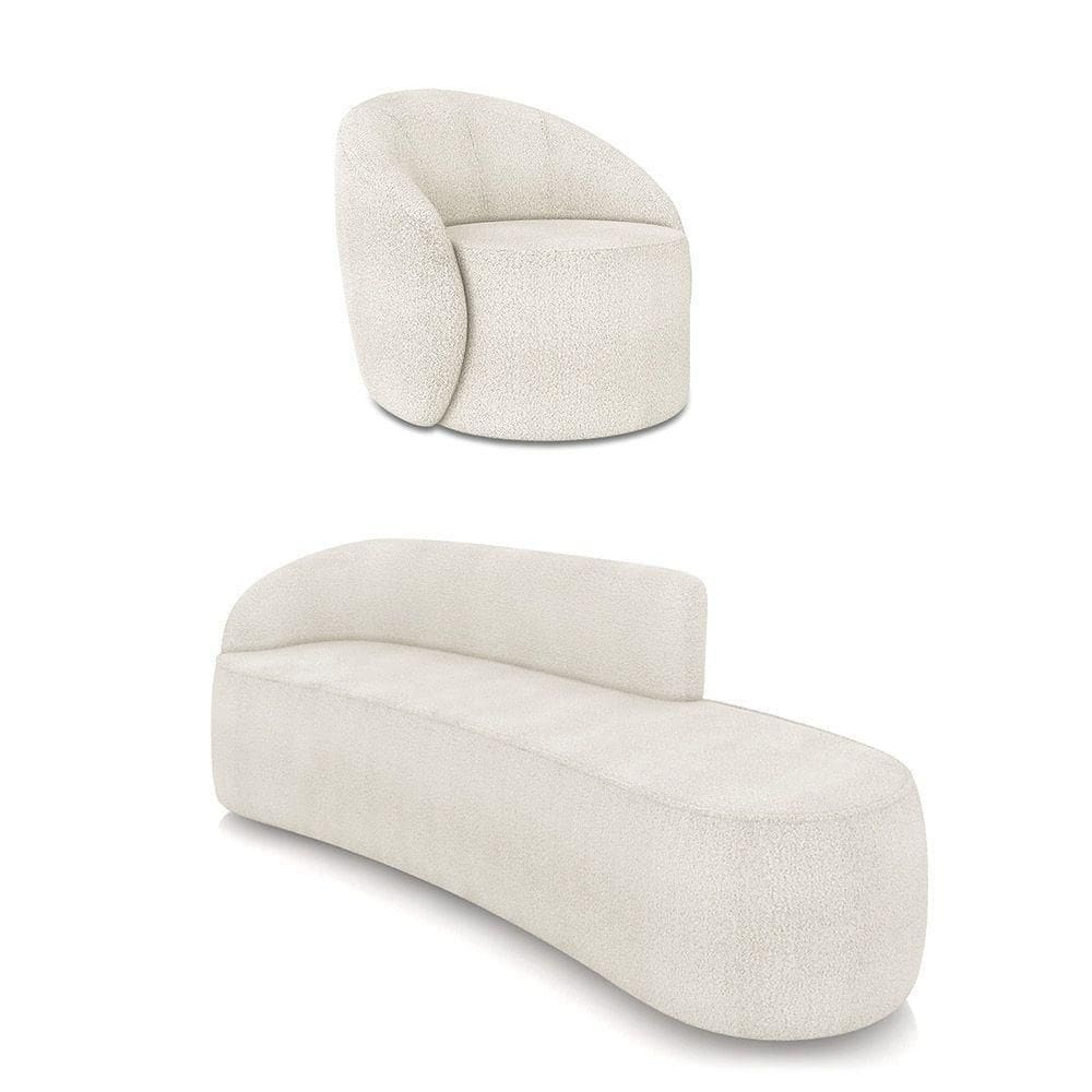 Sofá 4 Lugares Orgânico 220cm Morgan E Poltrona Lua Bouclê Off White D03 - D`rossi