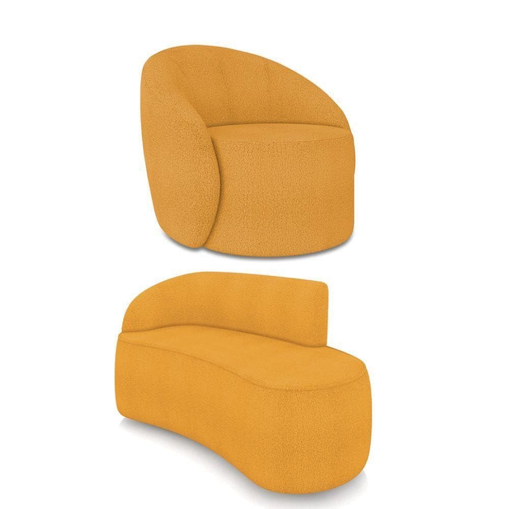 Sofá 2 Lugares Orgânico 140cm Morgan E Poltrona Lua Bouclê Mostarda D03 - D`rossi