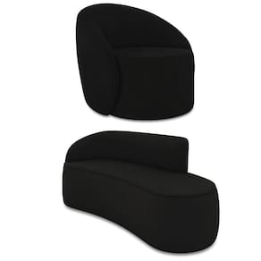 Sofá 3 Lugares Orgânico 180cm Morgan E Poltrona Lua Veludo Preto D03 - D`rossi