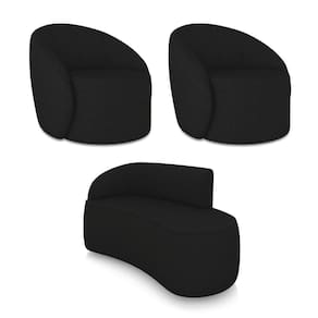 Sofá 2 Lugares Orgânico 140cm Morgan E 2 Poltronas Lua Linho Preto D03 - D`rossi