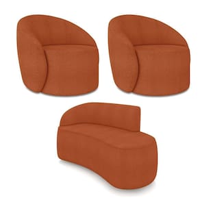 Sofá 2 Lugares Orgânico 140cm Morgan E 2 Poltronas Lua Bouclê Terracota D03 - D`rossi