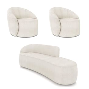 Sofá 4 Lugares Orgânico 220cm Morgan E 2 Poltronas Lua Bouclê Off White D03 - D`rossi
