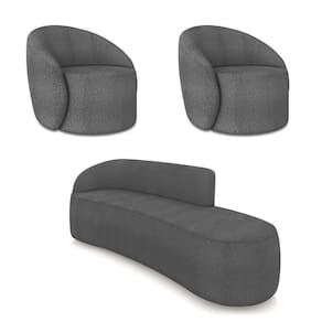 Sofá 4 Lugares Orgânico 220cm Morgan E 2 Poltronas Lua Bouclê Grafite D03 - D`rossi