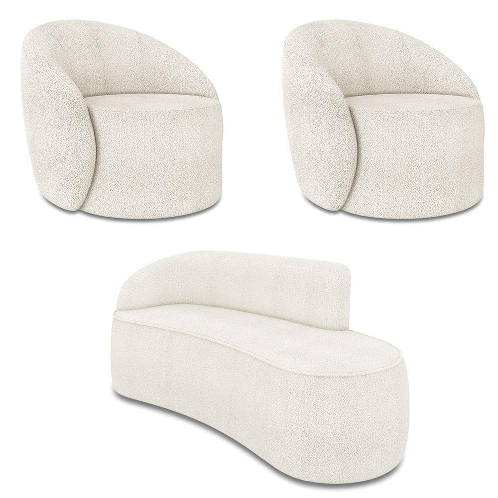 Sofá 3 Lugares Orgânico 180cm Morgan E 2 Poltronas Lua Bouclê Off White D03 - D`rossi