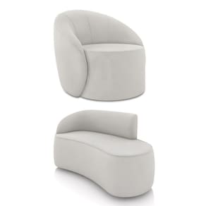 Sofá 2 Lugares Orgânico 140cm Morgan E Poltrona Lua Veludo Cinza D03 - D`rossi