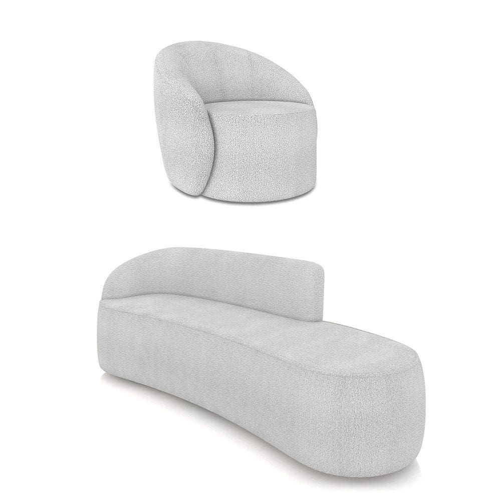 Sofá 4 Lugares Orgânico 220cm Morgan E Poltrona Lua Bouclê Cinza D03 - D`rossi