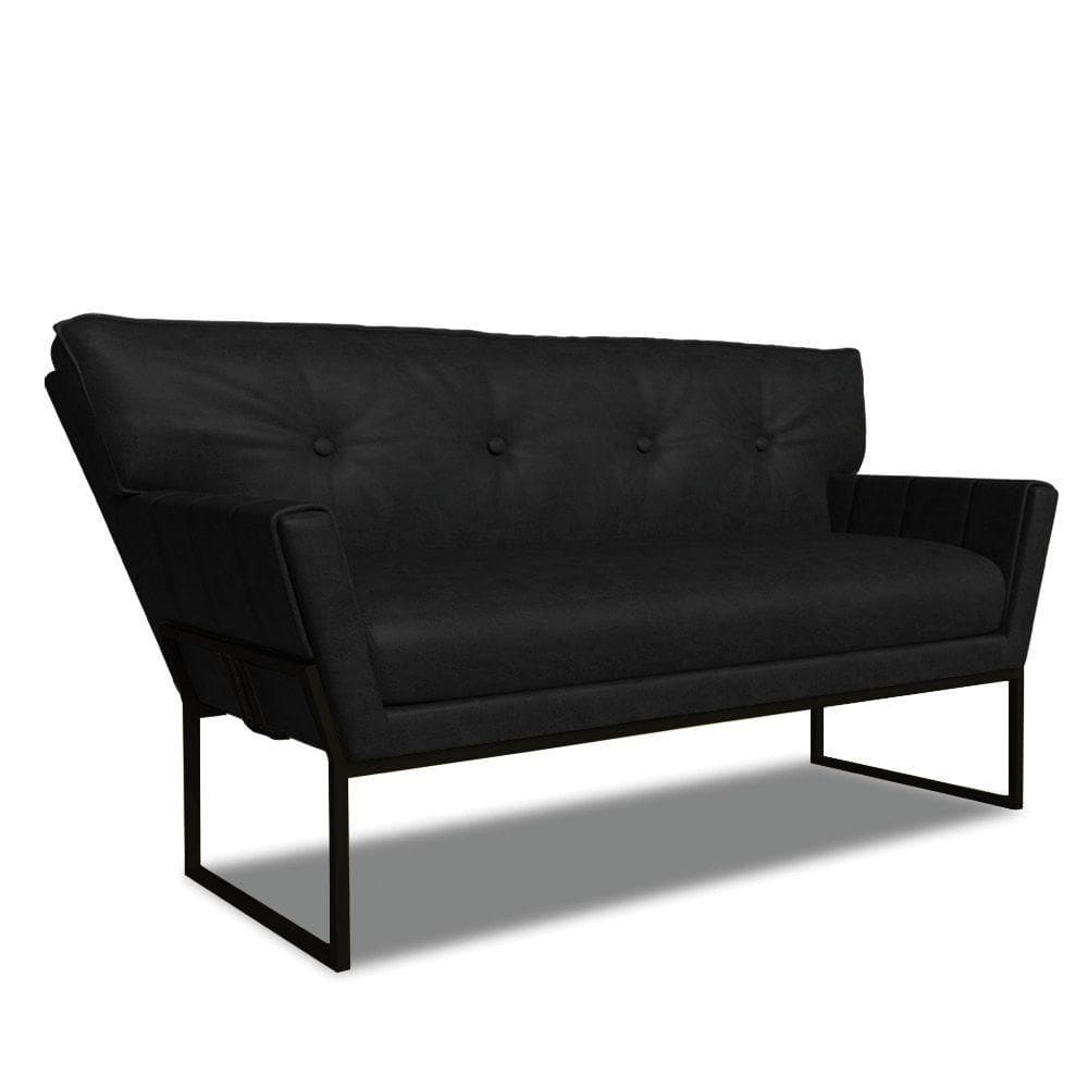 Sofá Namoradeira 2 Lug Industrial Pto Anitta Sintético Pu Preto D03 - D`rossi