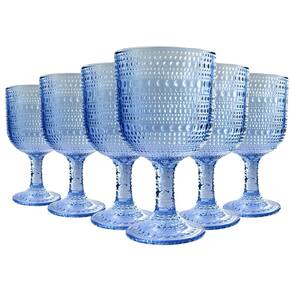Jogo com 6 Taças Pérola de Vidro Azul de Agua ou Suco 390ml