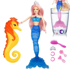 Boneca sereia Bettina Magic Color Changing com cavalo marinho de 12"